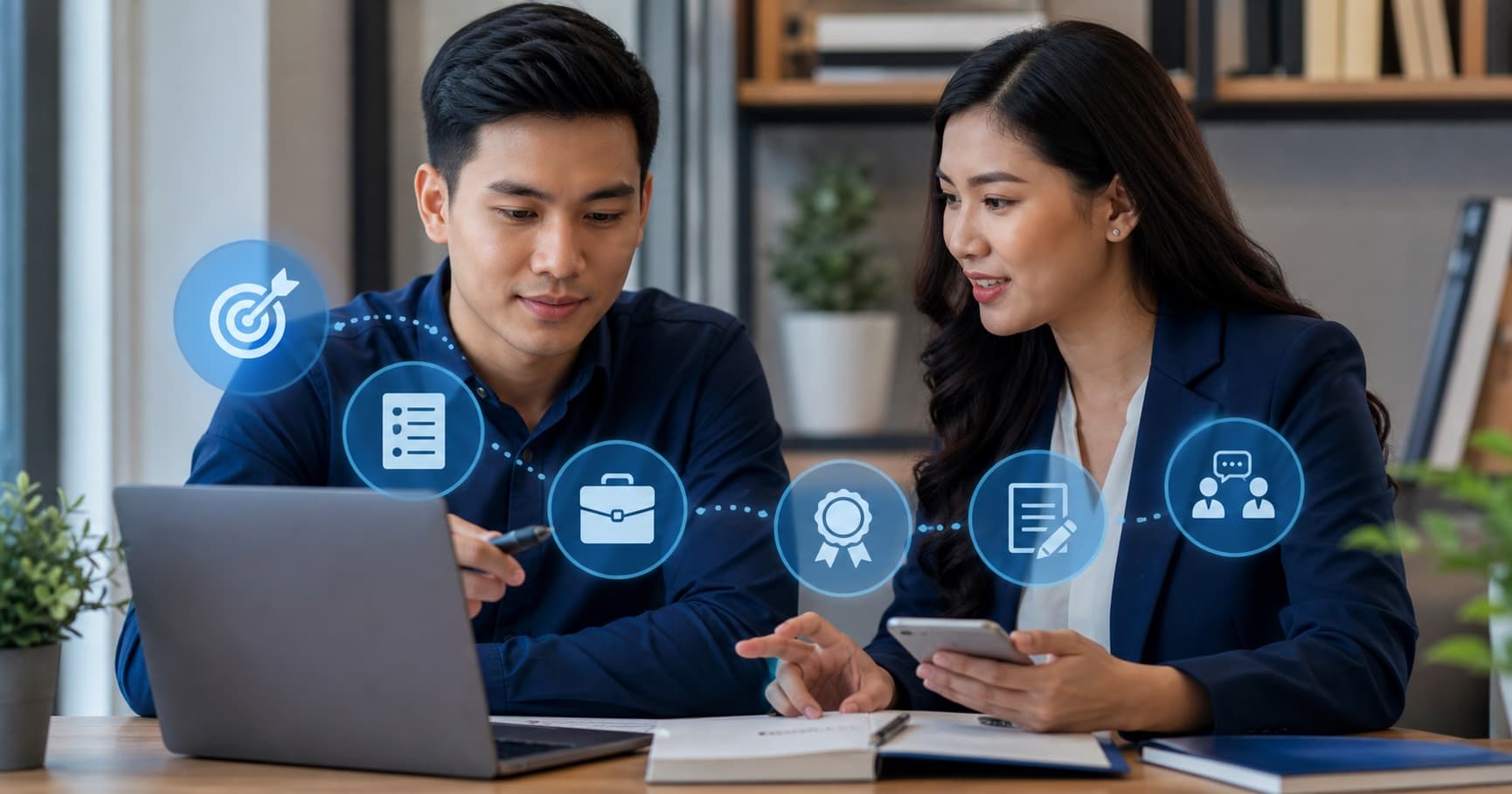 Myanmar career coach helping a graduate align CV online profile portfolio and verified credential