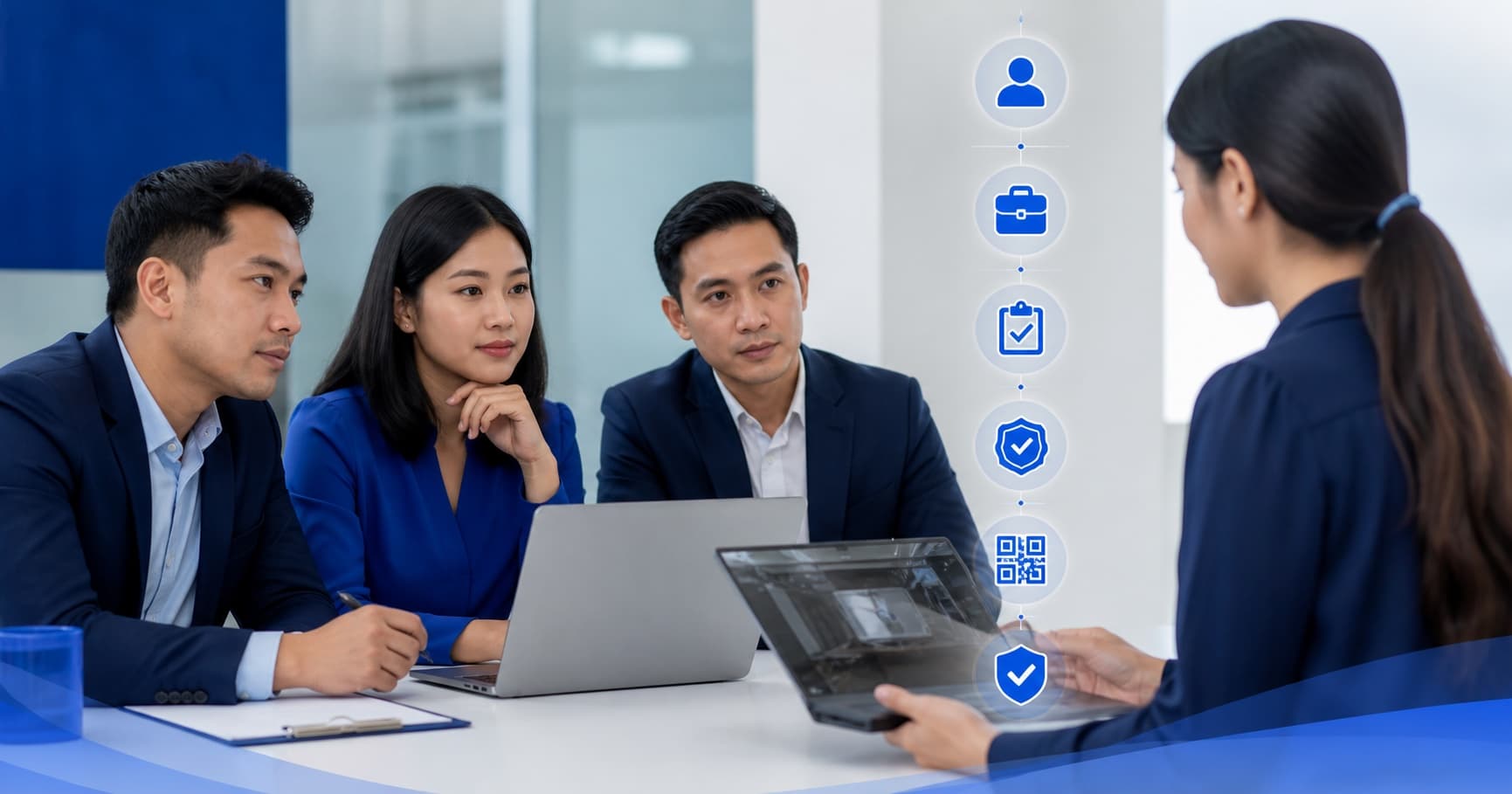 Myanmar employer panel verifying a graduate's work sample assessment and digital credential